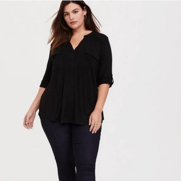 Torrid 4X BLACK Harper 3/4 Sleeve Plus Size Top Blouse Tunic Pullover - Picture 15 of 15
